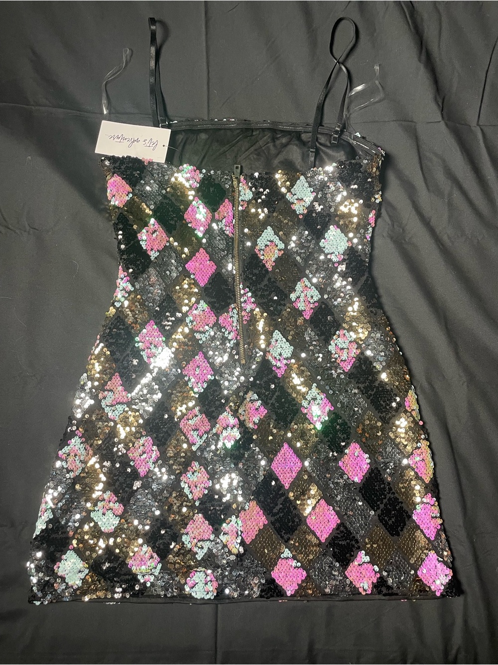 NWT 12th Tribe Girls' Sequin Diamond Party Dress - Black, Pink & Mint - Picture 3 of 8
